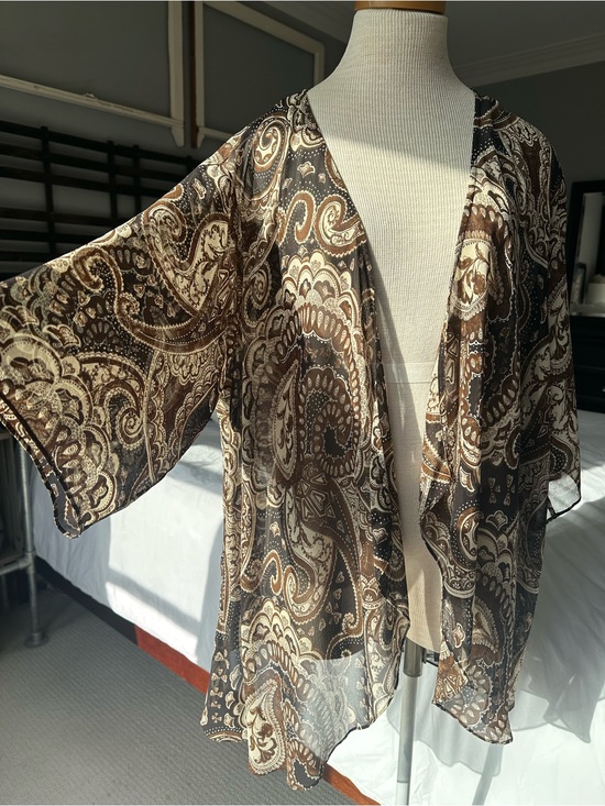 Chico's Tops - Chico's brown and cream 100% silk kimono or cover-up, size large (3)